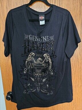 FINAL..Harley-Davidson Black Short Sleeve Graphic Tee with Eagle Crest